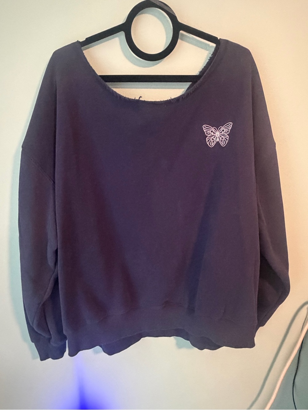 Aeropostale Navy Blue Butterfly Off the Shoulder Sweatshirt